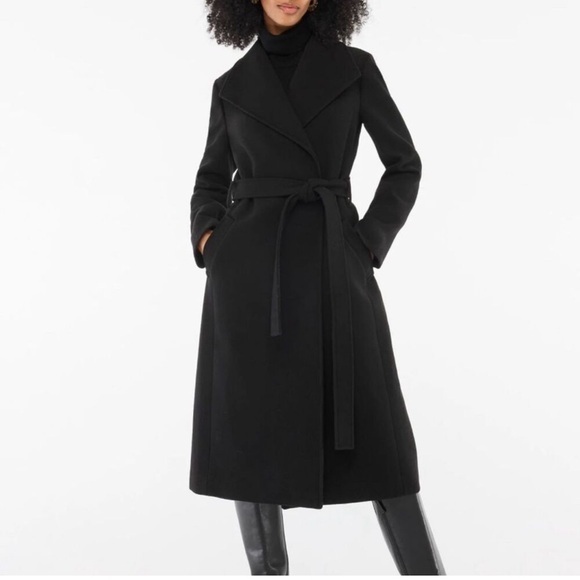 NWT J. Crew Factory Women's Black Wool-Blend Belted Coat Size 2P Winter - Picture 1 of 8